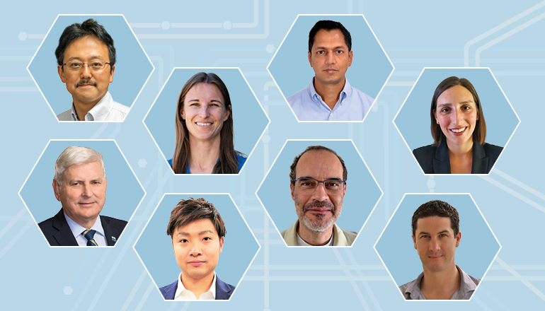 Visual with several portraits of SOS authors