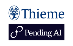 Visual with two logos of Thieme Publishers and Pending AI